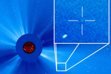 The dot in the cross-hairs is the 3,000th comet discovered by the NASA/European Space Agency Solar and Heliospheric Observatory (SOHO), as seen on Sept. 14, 2015. The comet was spotted in SOHO data by Worachate Boonplod of Thailand.