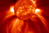 ESA/NASA's Solar and Heliospheric Observatory (SOHO) marked its 20th anniversary in December 2015. This image, consisting of two images from 2002, shows an enormous coronal mass ejection, and was selected by visitors to SOHO’s website as the winner of the SOHO birthday image contest.