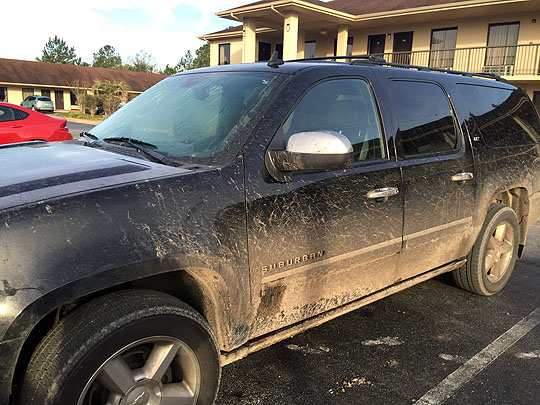 Mud on car during hunt for meteorites that fell to Earth in Florida on Jan. 24, 2016.