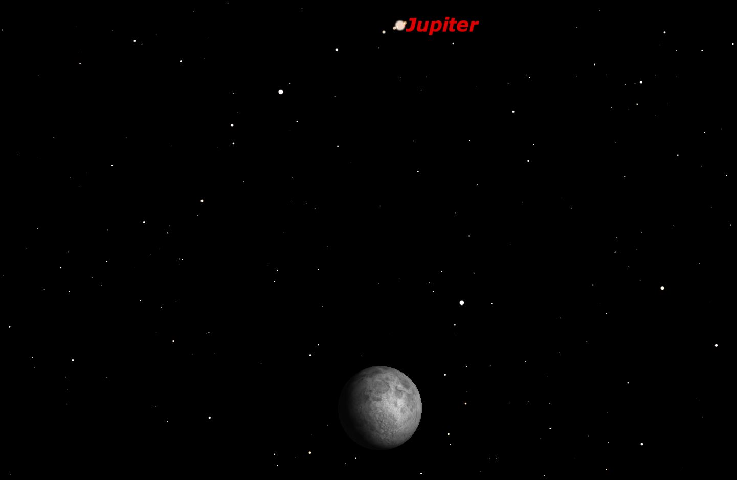 Jupiter 2 degrees north of moon, April 2016