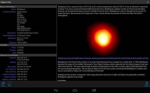 The better sky charting apps provide a wealth of detail on the major stars. The SkySafari app includes text and imagery stored locally on your device. 