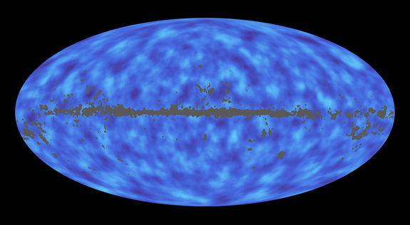 This full-sky map from the Planck mission shows matter between Earth and the edge of the observable universe. Each sky map of the universe can reveal different information about the same area. Image released March 21, 2013.