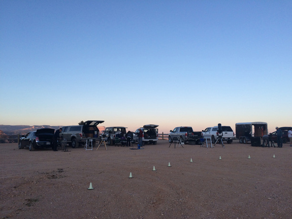 Amateur astronomers setting up telescopes at the Bryce Canyon National Park. Volunteers with the Salt Lake Astronomical Society brought the telescopes to the festival.