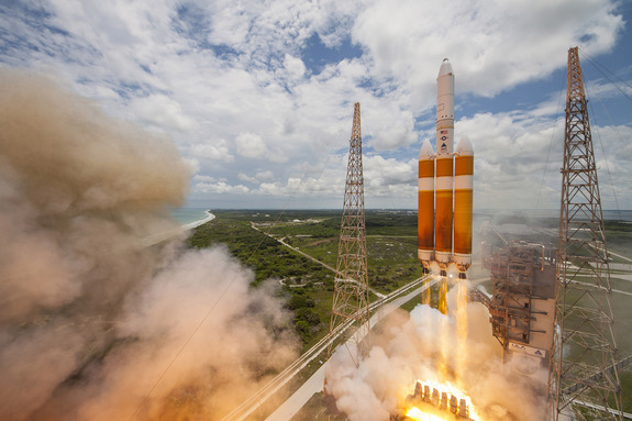 A United Launch Alliance Delta IV Heavy rocket launches into space carrying the classified NROL-37 satellite from Cape Canaveral Air Force Base in Florida on June 11, 2016. The launch is a mission for the U.S. National Reconnaissance Office.