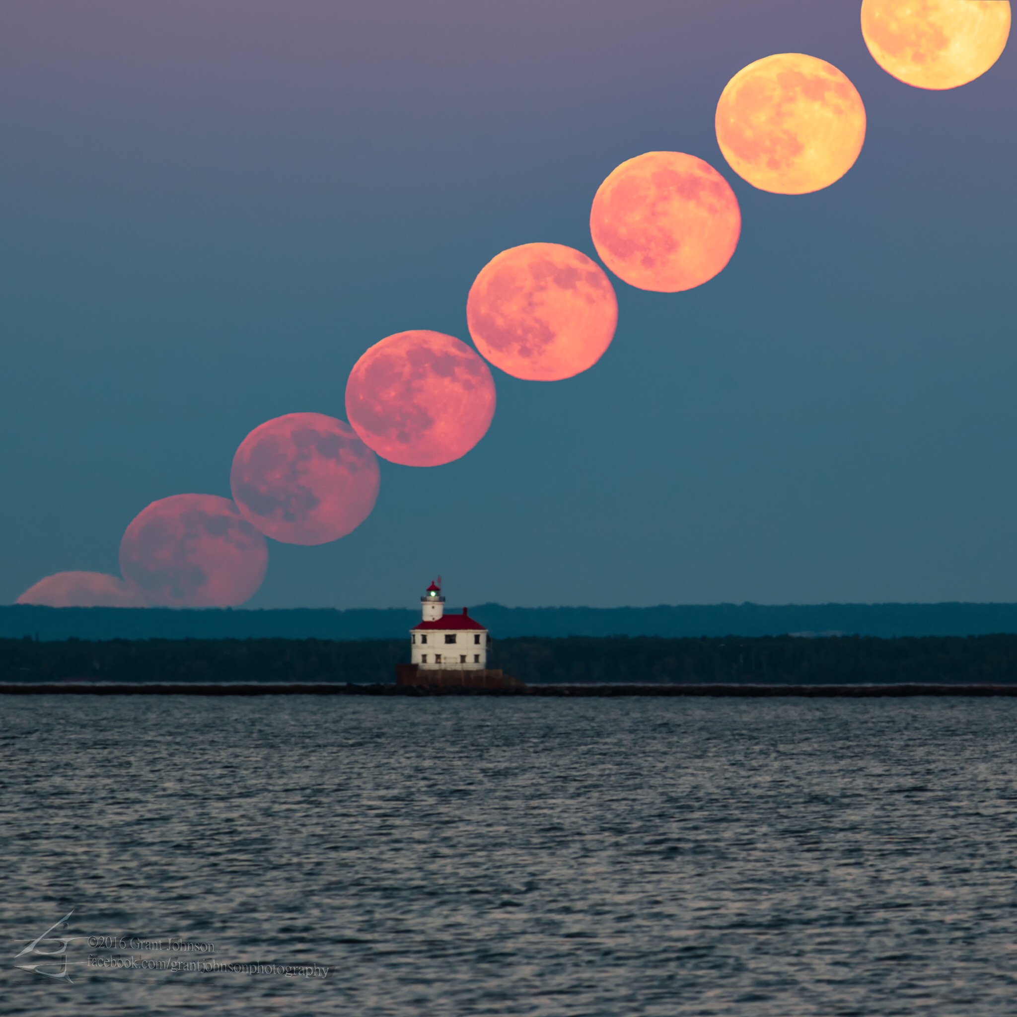 Strawberry Moon Over Lighthouse