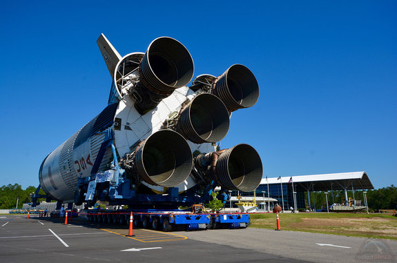 The 138-foot-long (42 meter) Saturn V first stage, S-IC-15, will be "spruced up" and restored by to its original appearance by the Infinity Science Center.