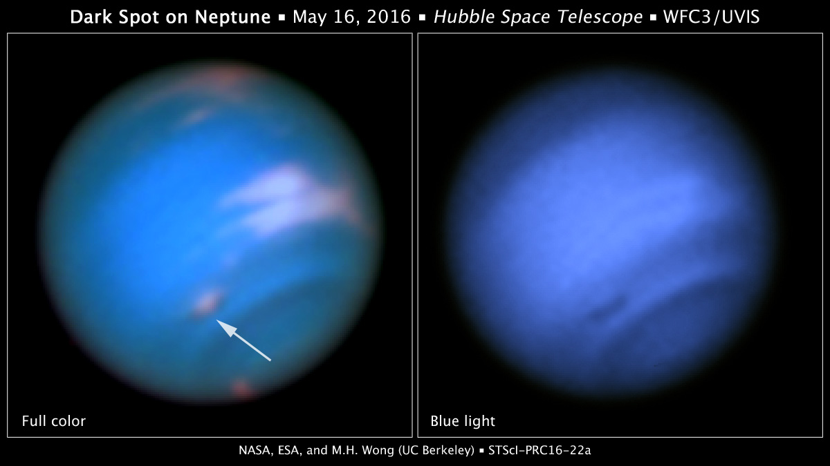 Neptune Sports Dark Vortex, Hubble Images Reveal