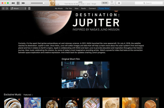 “Destination: Jupiter, Inspired by NASA's Juno Mission," available through Apple Music and iTunes, offers artists' singles and a short film related to NASA's mission to the giant planet. 