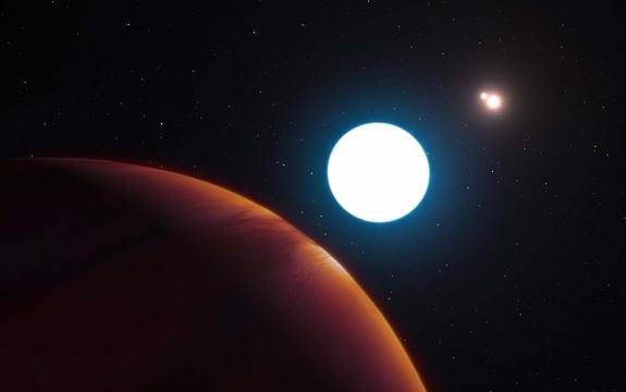 Artist's illustration of the planet HD 131399Ab, which lies in a triple-star system about 340 light-years from Earth in the constellation of Centaurus.