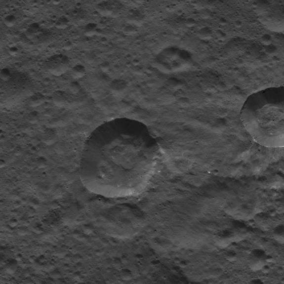 Small craters on the surface of Ceres, near the equator, captured by the Dawn probe. 