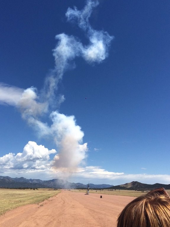 A trail of smoke is all that's left after the launch of the Future Heavy rocket, which was built by interns at ULA.