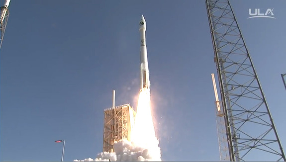 A United Launch Alliance Atlas V rocket carrying the classifed NROL-61 satellite launches into space from a pad at Florida's Cape Canaveral Air Force Station on July 28, 2016 to begin a mission for the U.S. National Reconnaissance Office.