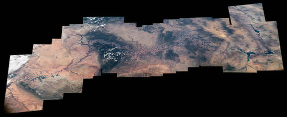 This is a composite image of the Grand Canyon, taken by astronaut Jeff Williams from the International Space Station. The image captures the entire 277-mile-long (446 kilometers) stretch of the canyon system. 