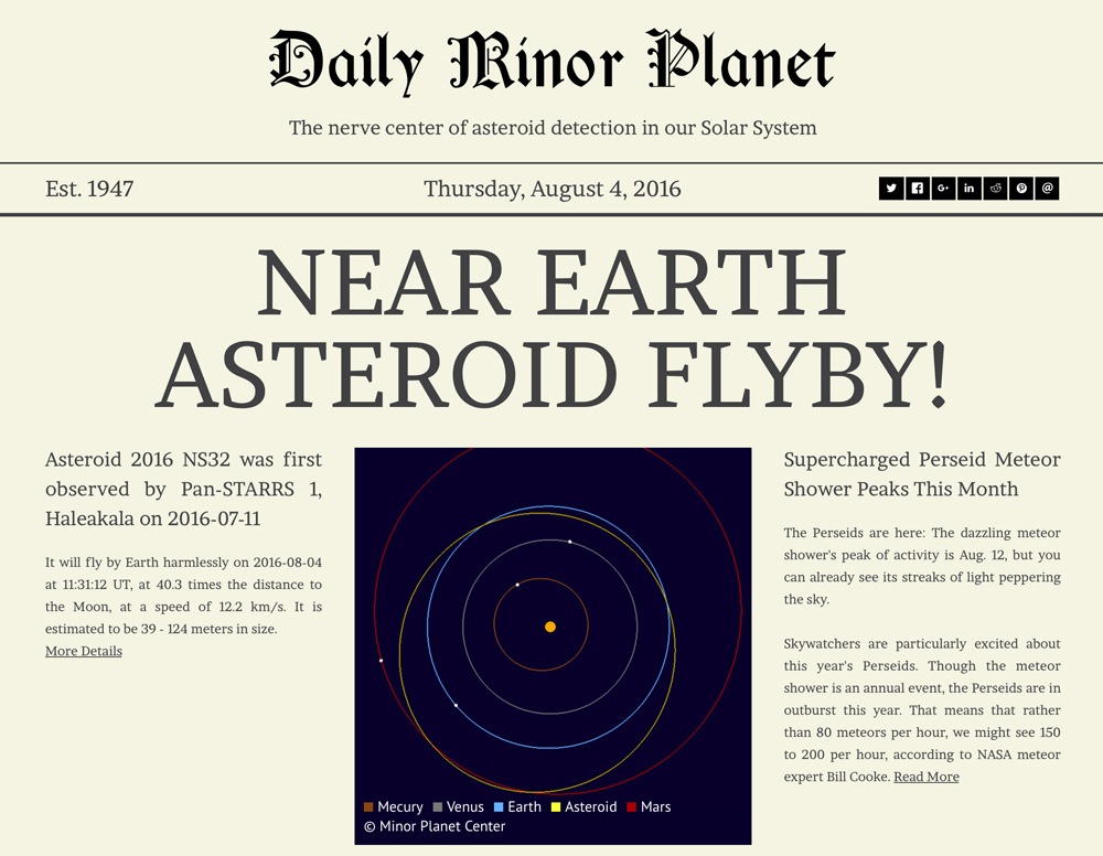 Extra! Extra! 'Daily Minor Planet' Offers Asteroid Alerts