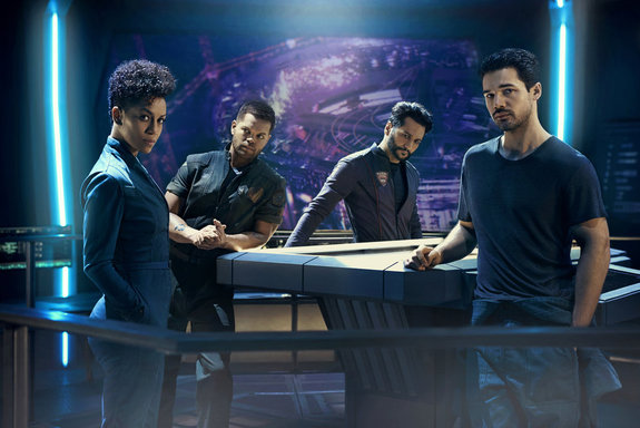 The crew of the ship Rocinante from Syfy's space opera "The Expanse," whose second season starts Feb. 1.